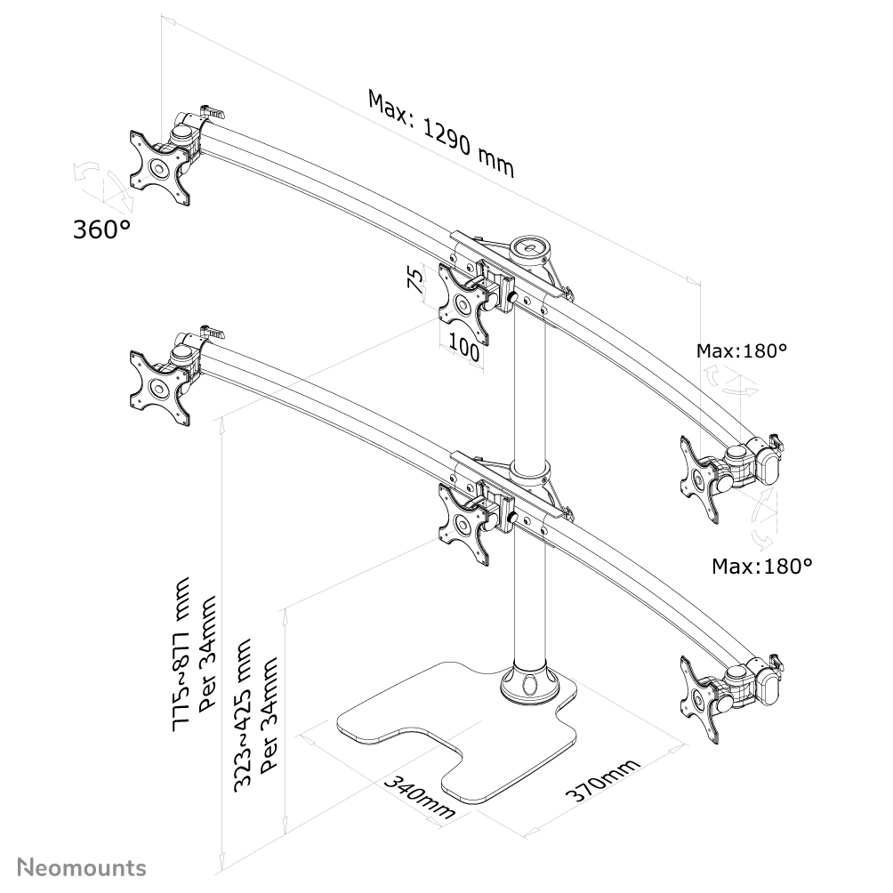 Neomounts FPMA-D700DD6 Support d'écran à poser 10-27"